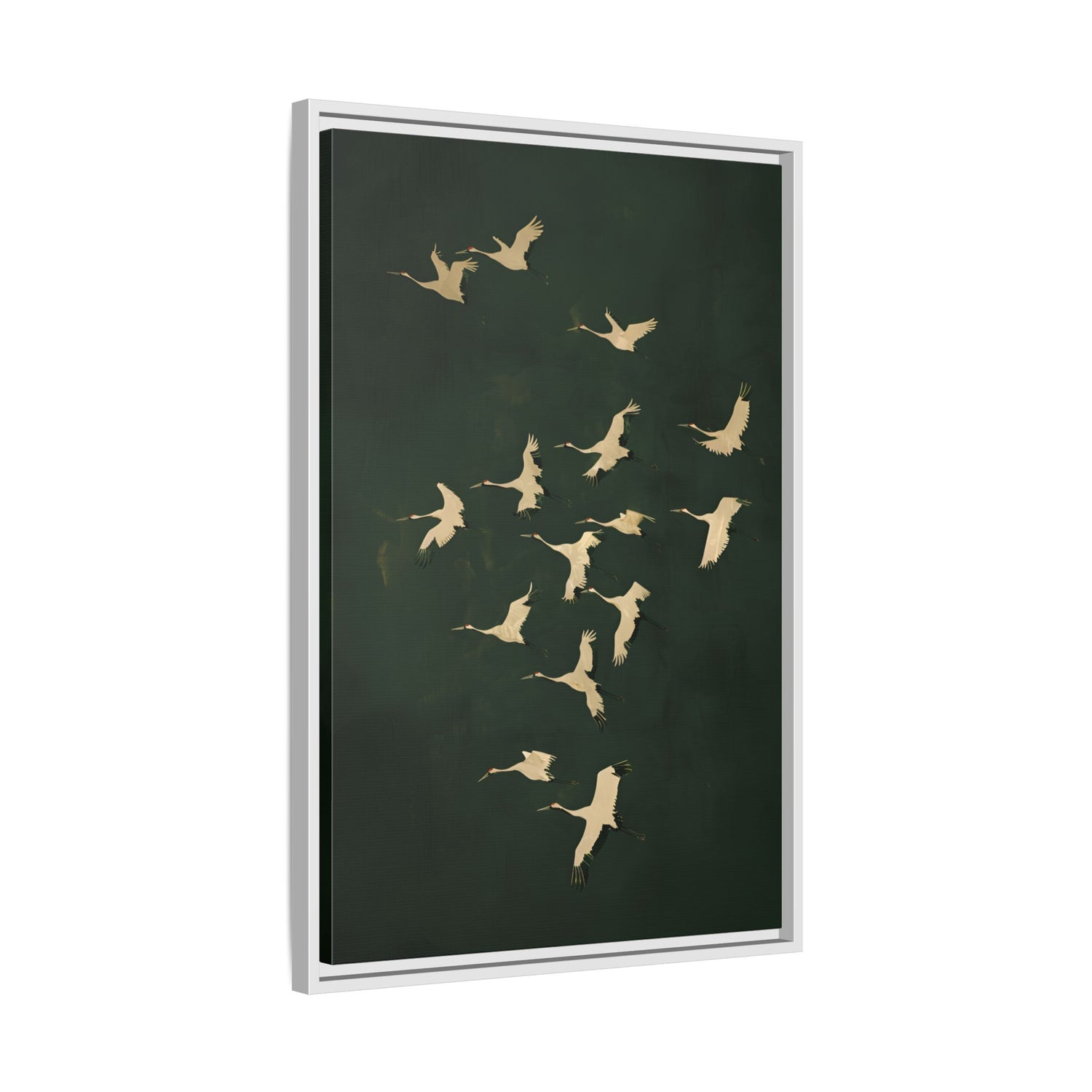 Framed Canvas - Emerald Sky Japanese Cranes
