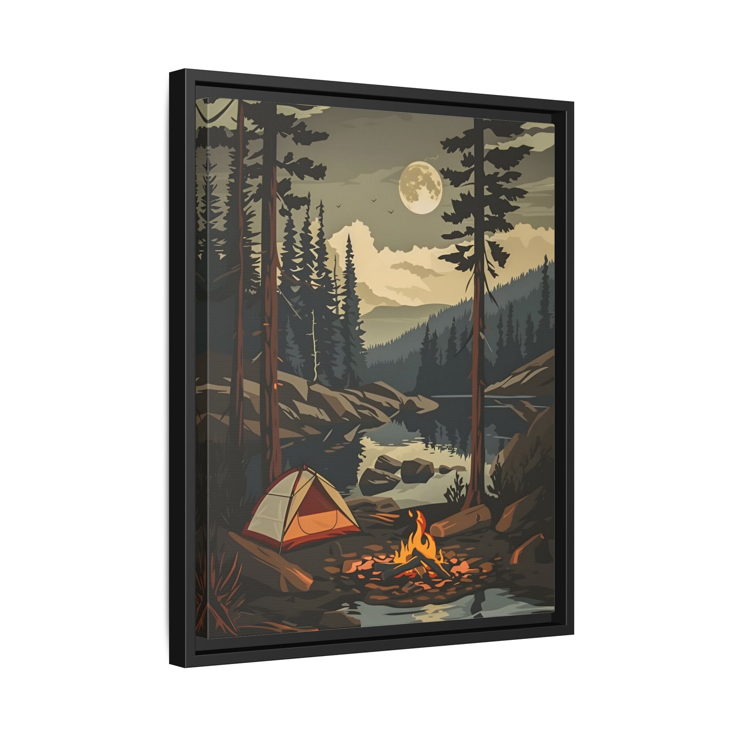 Framed Canvas - Moonlit Campfire Escape