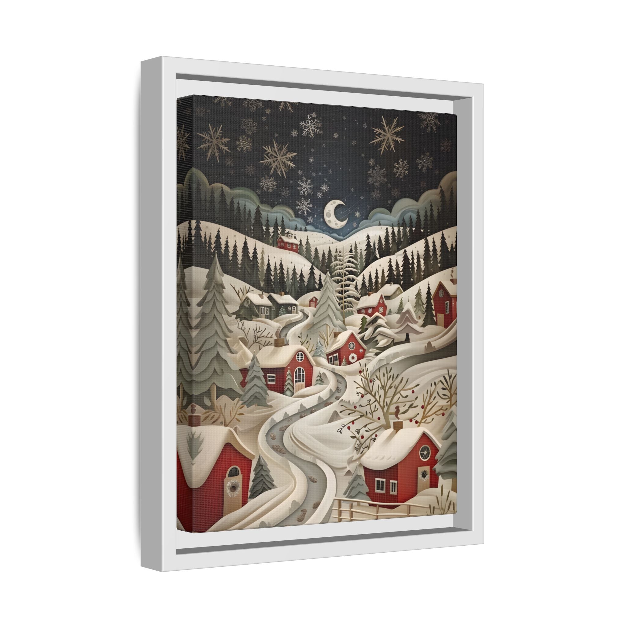 Framed Canvas - Silent Snowfall Village