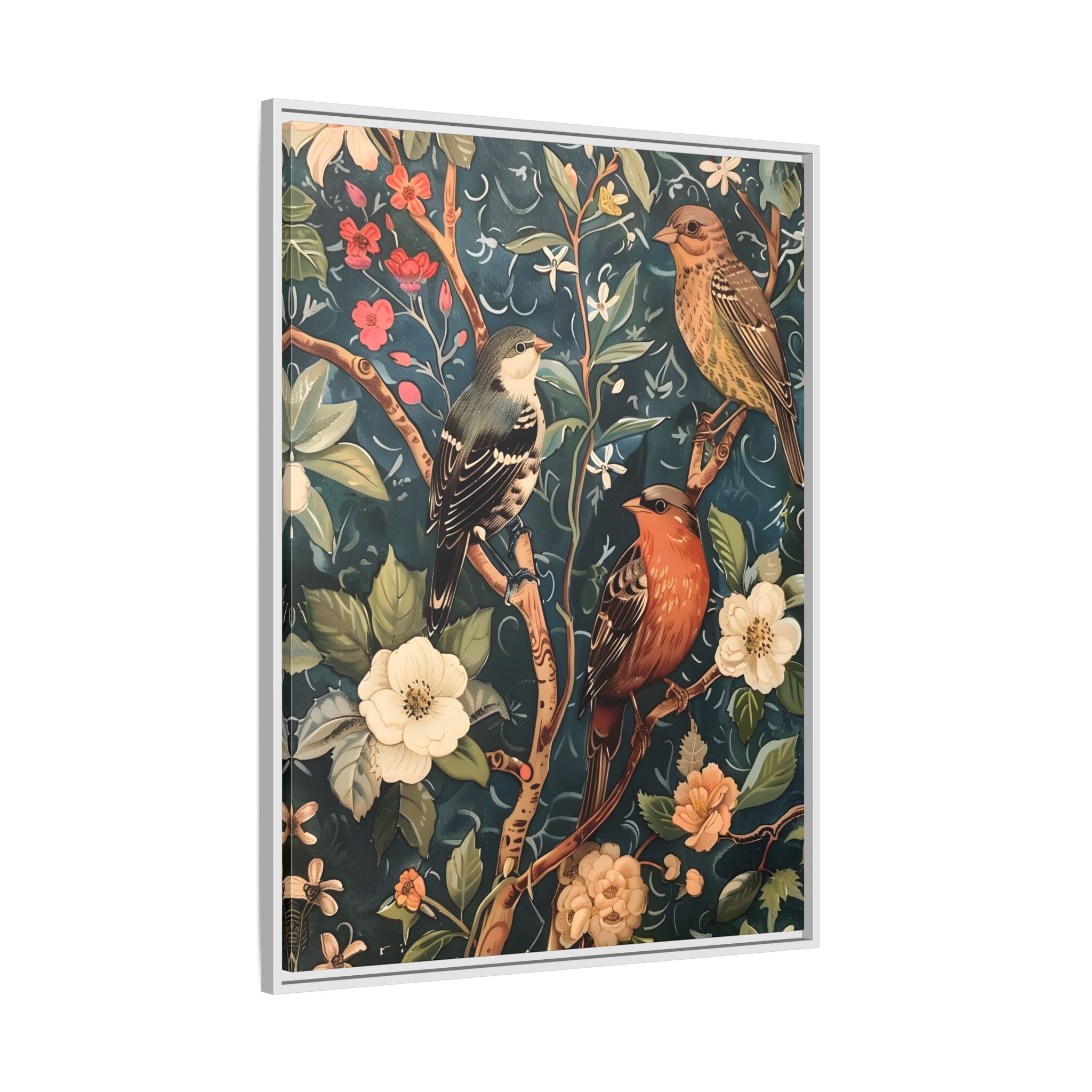 Framed Canvas - Robin and Sparrow Symphony