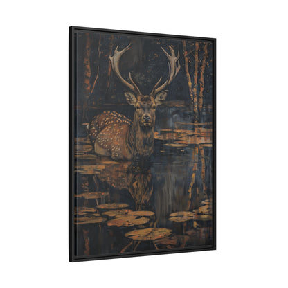 Framed Canvas - Twilight Stag Reflection