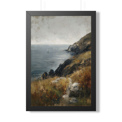Framed Paper Print - Cliffside Sailboat Seascape