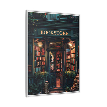 Framed Canvas - Midnight Bookstore Glow