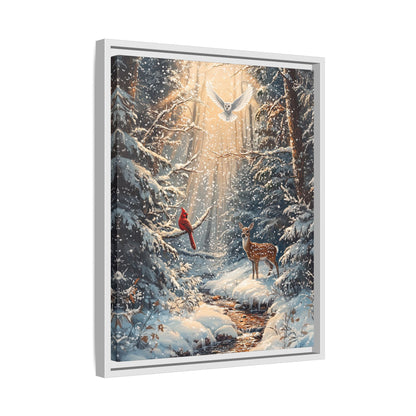 Framed Canvas - Winter Cardinal Deer Owl