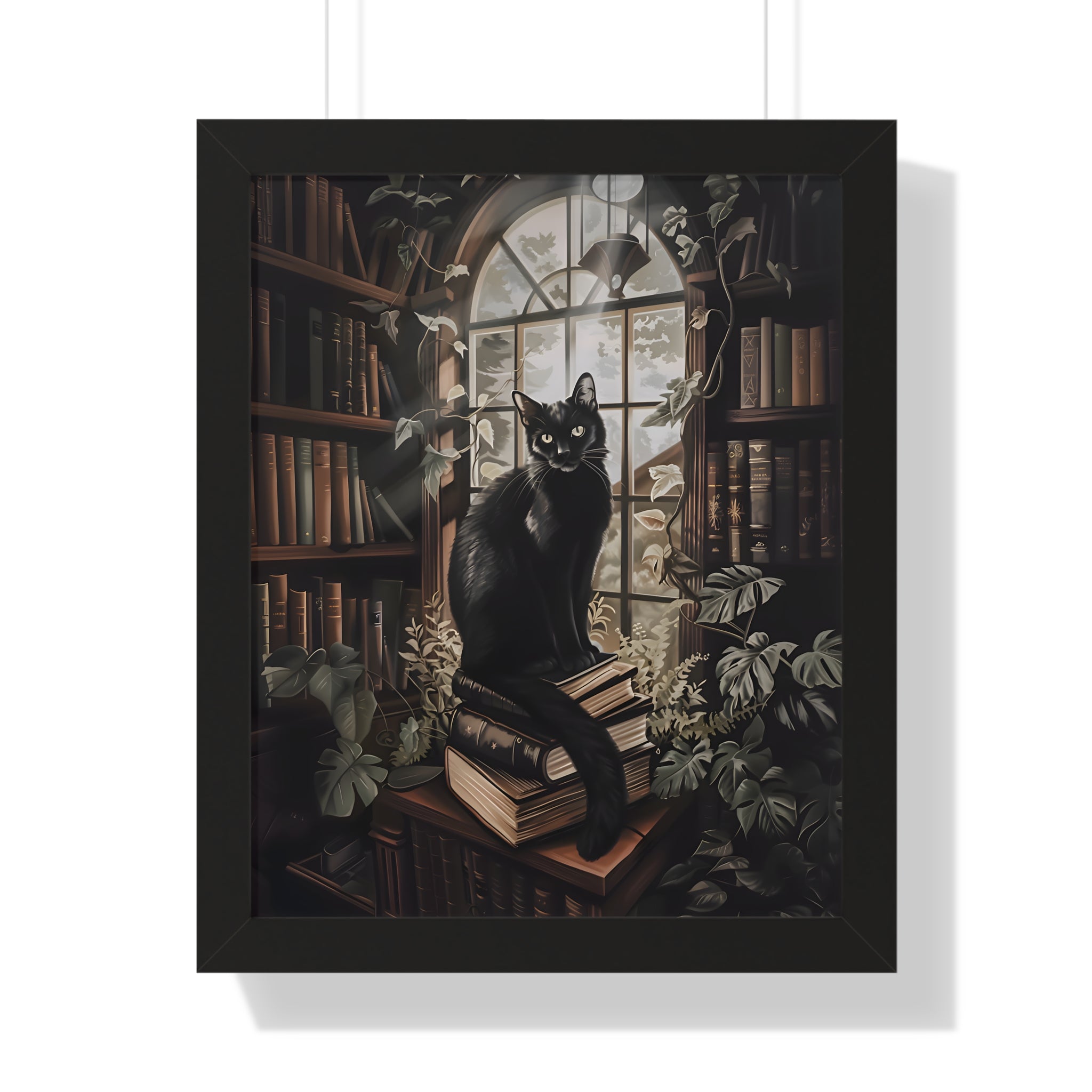 Framed Paper Print - Book Hoarder Feline Gaze