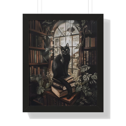 Framed Paper Print - Book Hoarder Feline Gaze