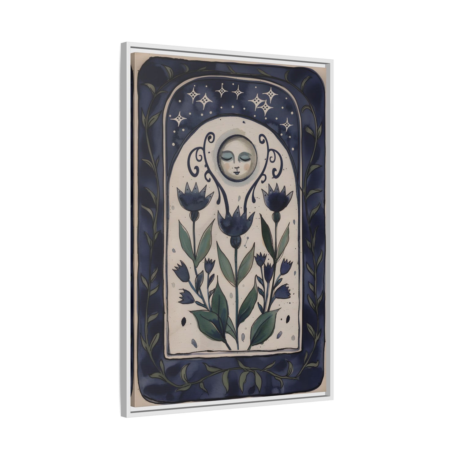 Framed Canvas - Moonlit Folk Bloom Dream