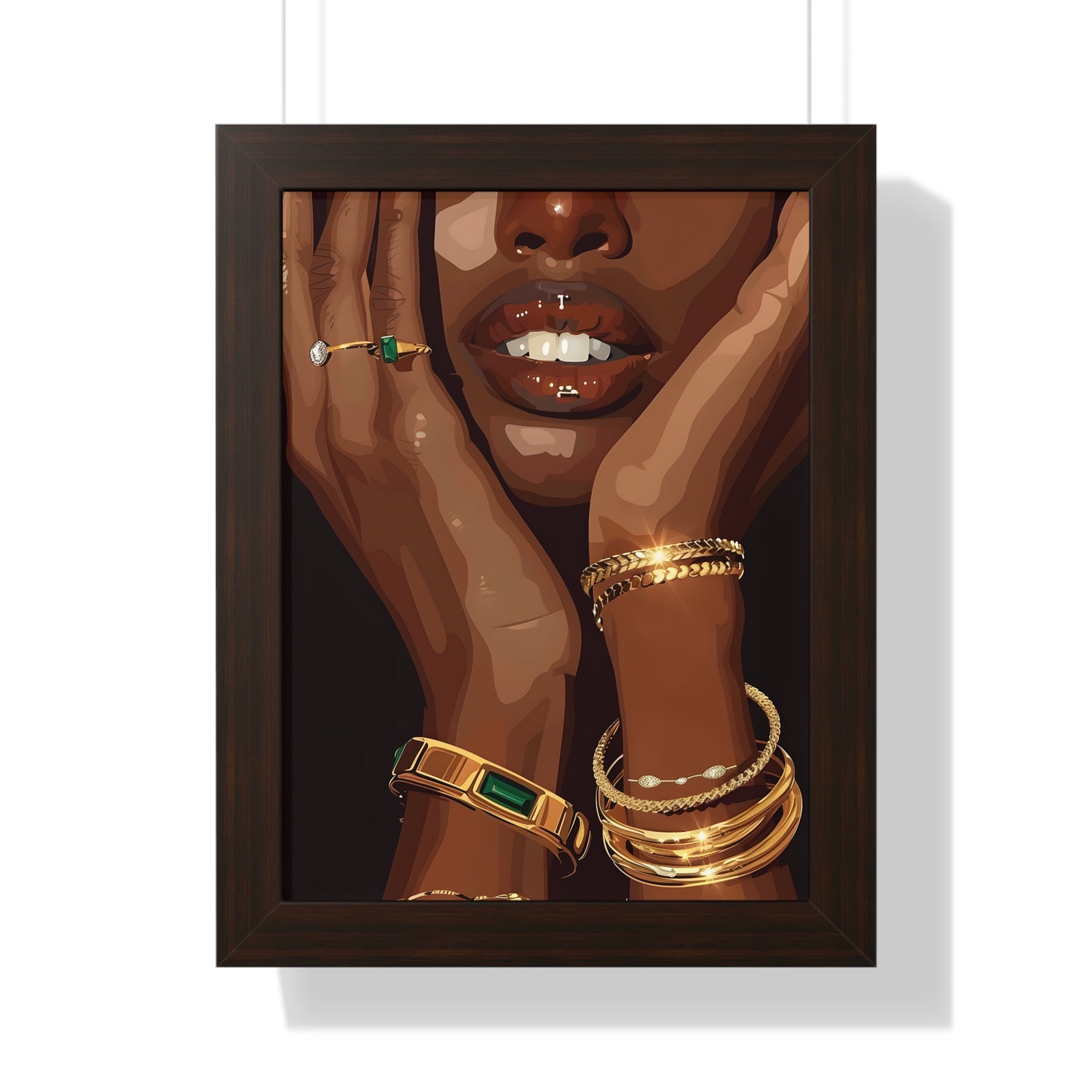 Framed Paper Print - Golden Emerald Beauty Portrait