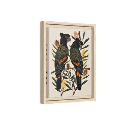 Framed Canvas - Black Cockatoos Among Banksia