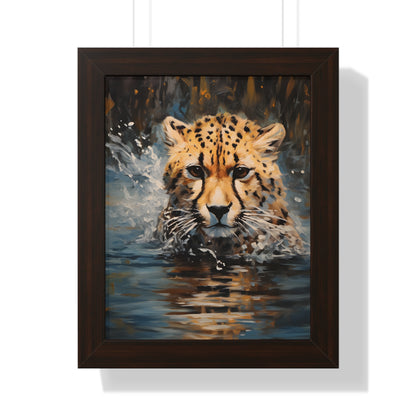 Framed Paper Print - Aqua Sprinting Cheetah