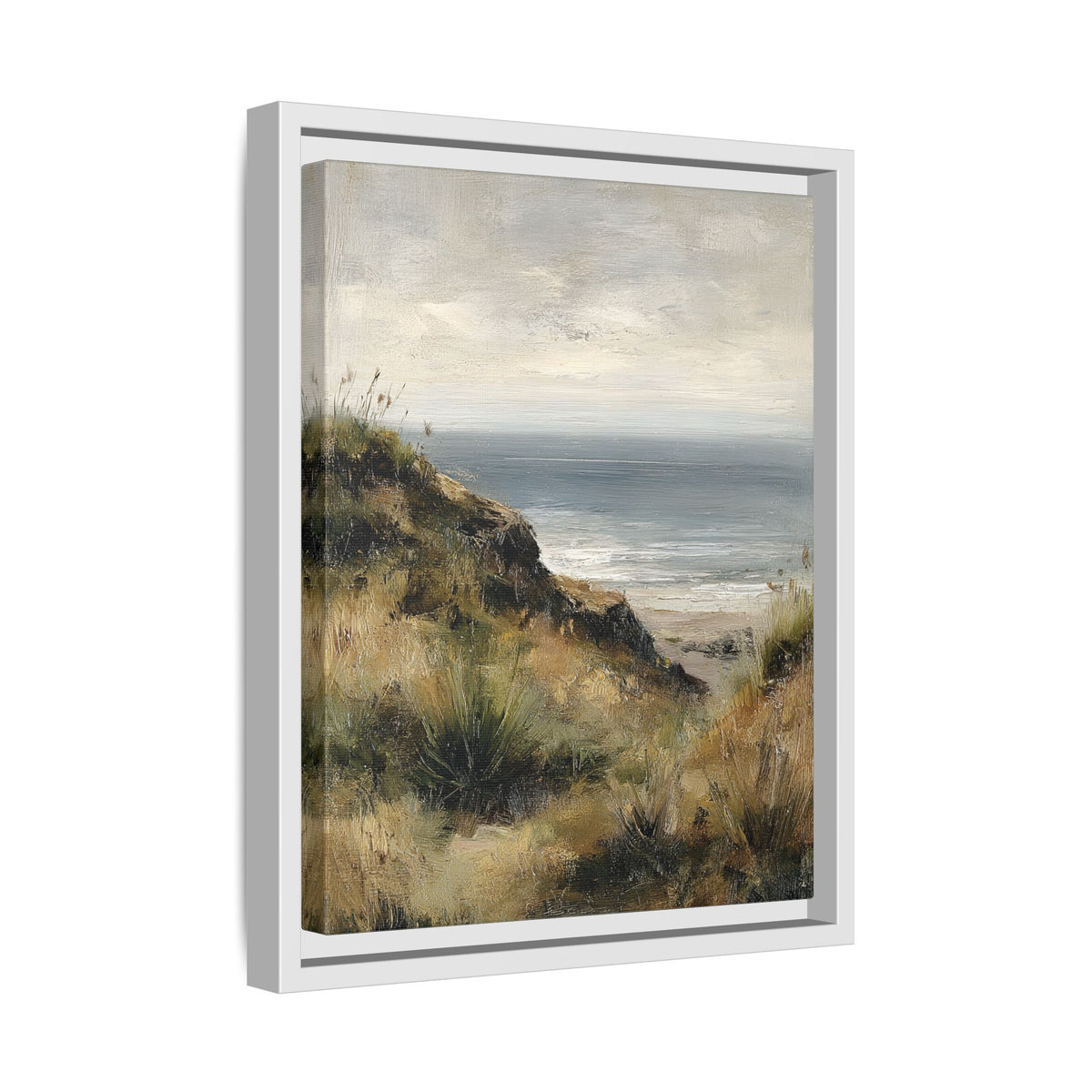 Framed Canvas - Misty Coastal Seascape