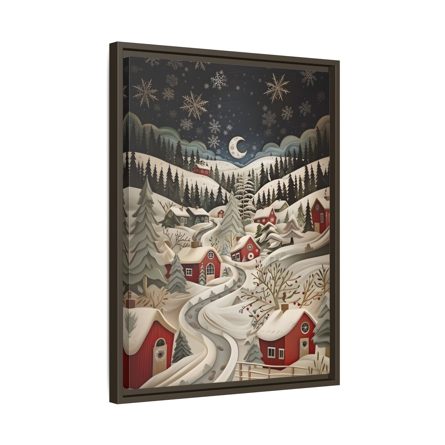 Framed Canvas - Silent Snowfall Village