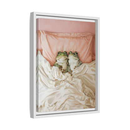 Framed Canvas - Cozy Frogs Romantic Bliss