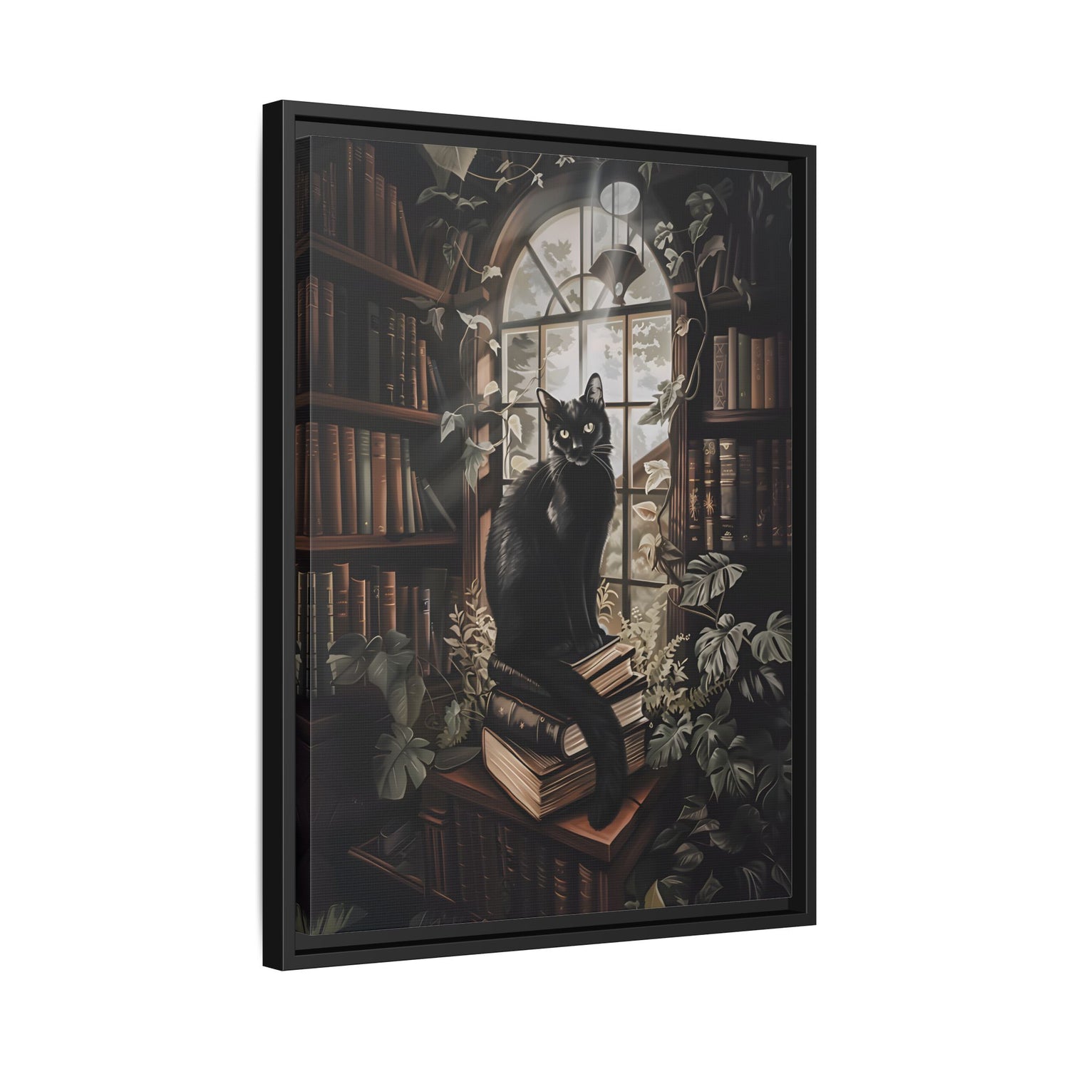 Framed Canvas - Book Hoarder Feline Gaze