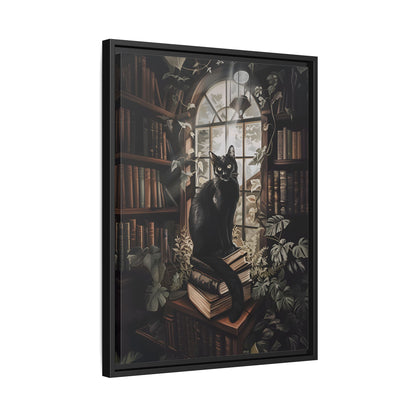 Framed Canvas - Book Hoarder Feline Gaze