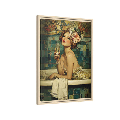 Framed Canvas - Champagne Bathtub Coquette