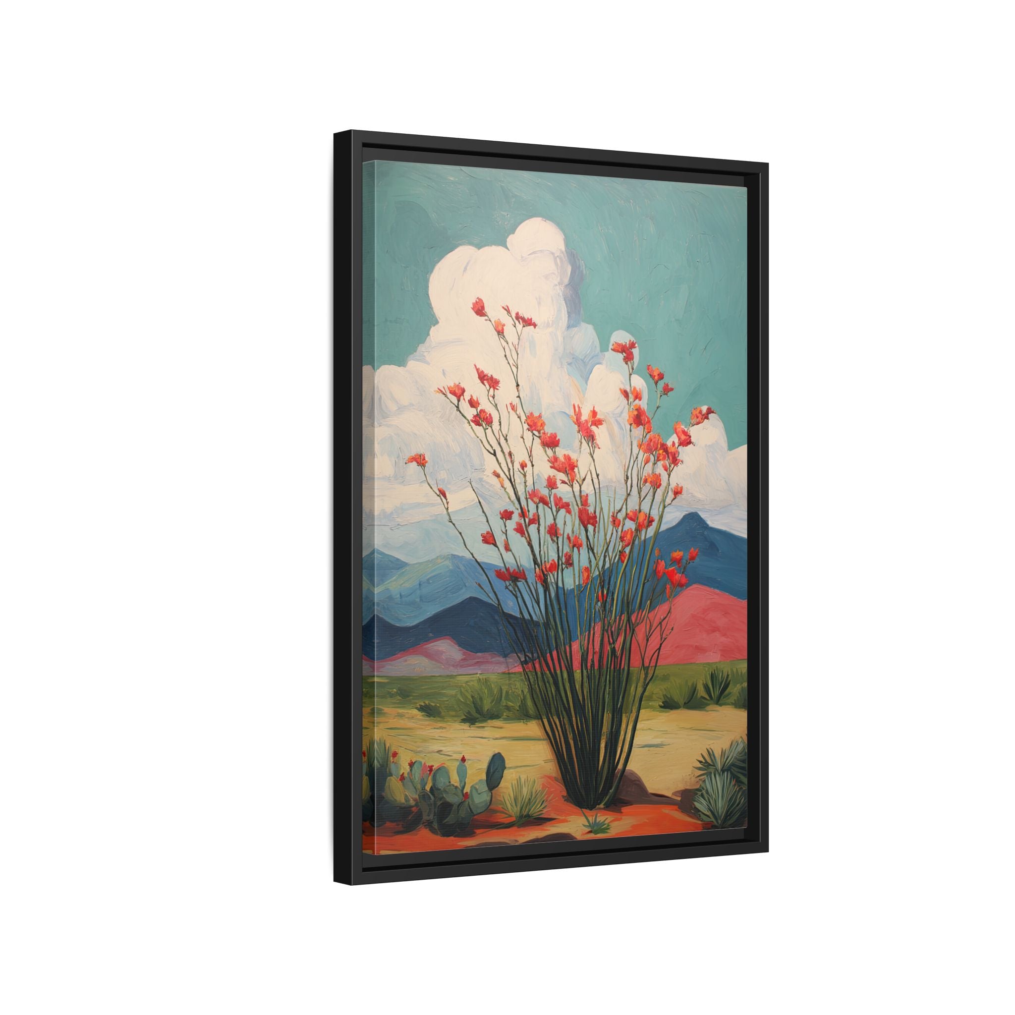 Framed Canvas - Ocotillo Cactus Desert Bloom
