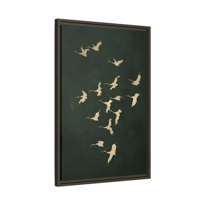 Framed Canvas - Emerald Sky Japanese Cranes