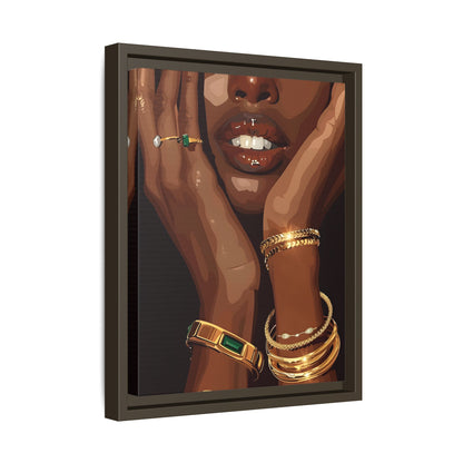 Framed Canvas - Golden Emerald Beauty Portrait