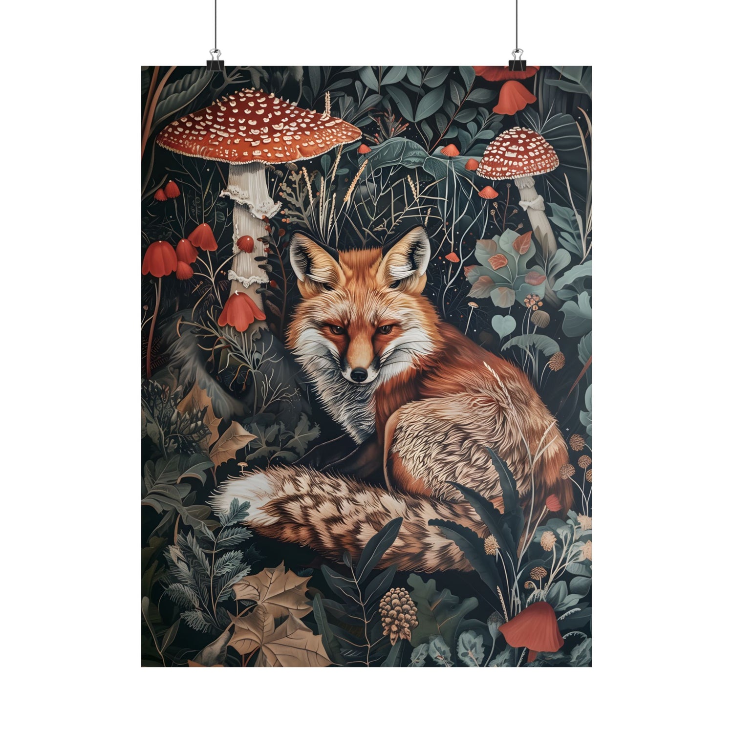 Forest Fox with Mushrooms