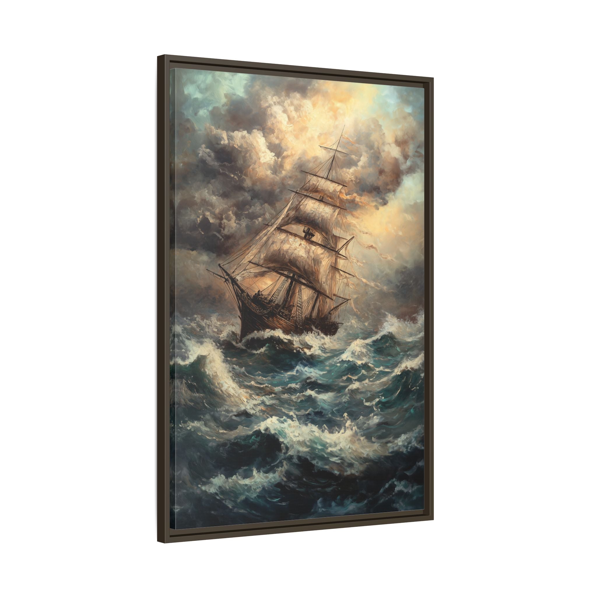Framed Canvas - Stormy Voyage Sailing Ship