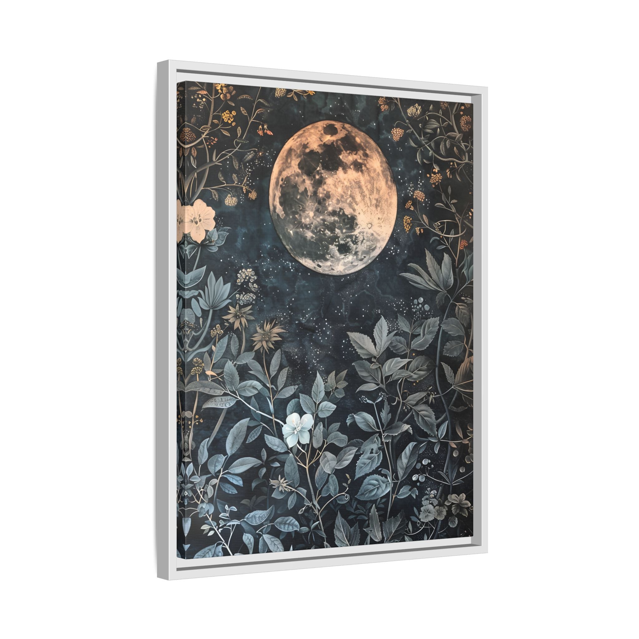 Framed Canvas - Midnight Moonlit Garden