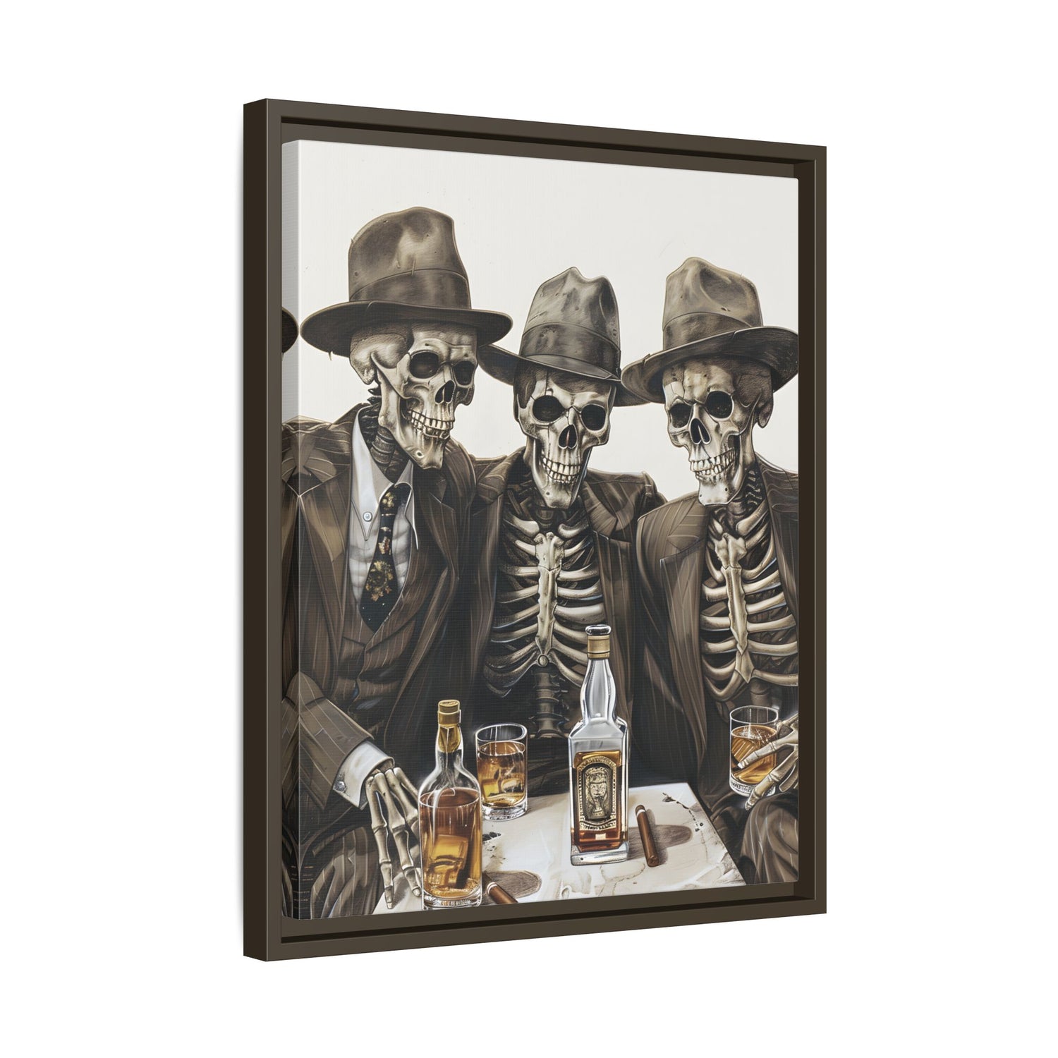Framed Canvas - Skeleton Whiskey Gentlemen