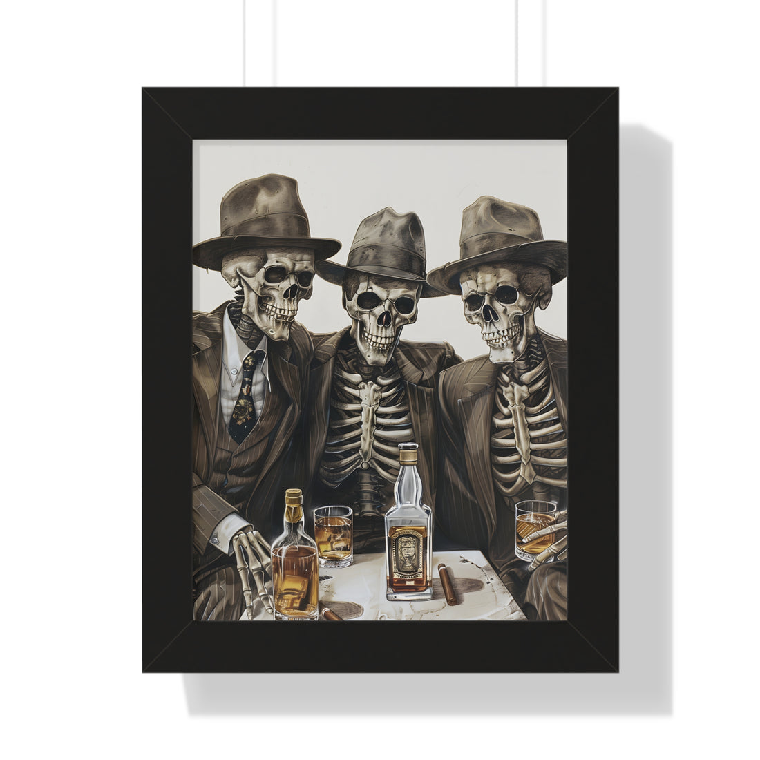 Framed Paper Print - Skeleton Whiskey Gentlemen