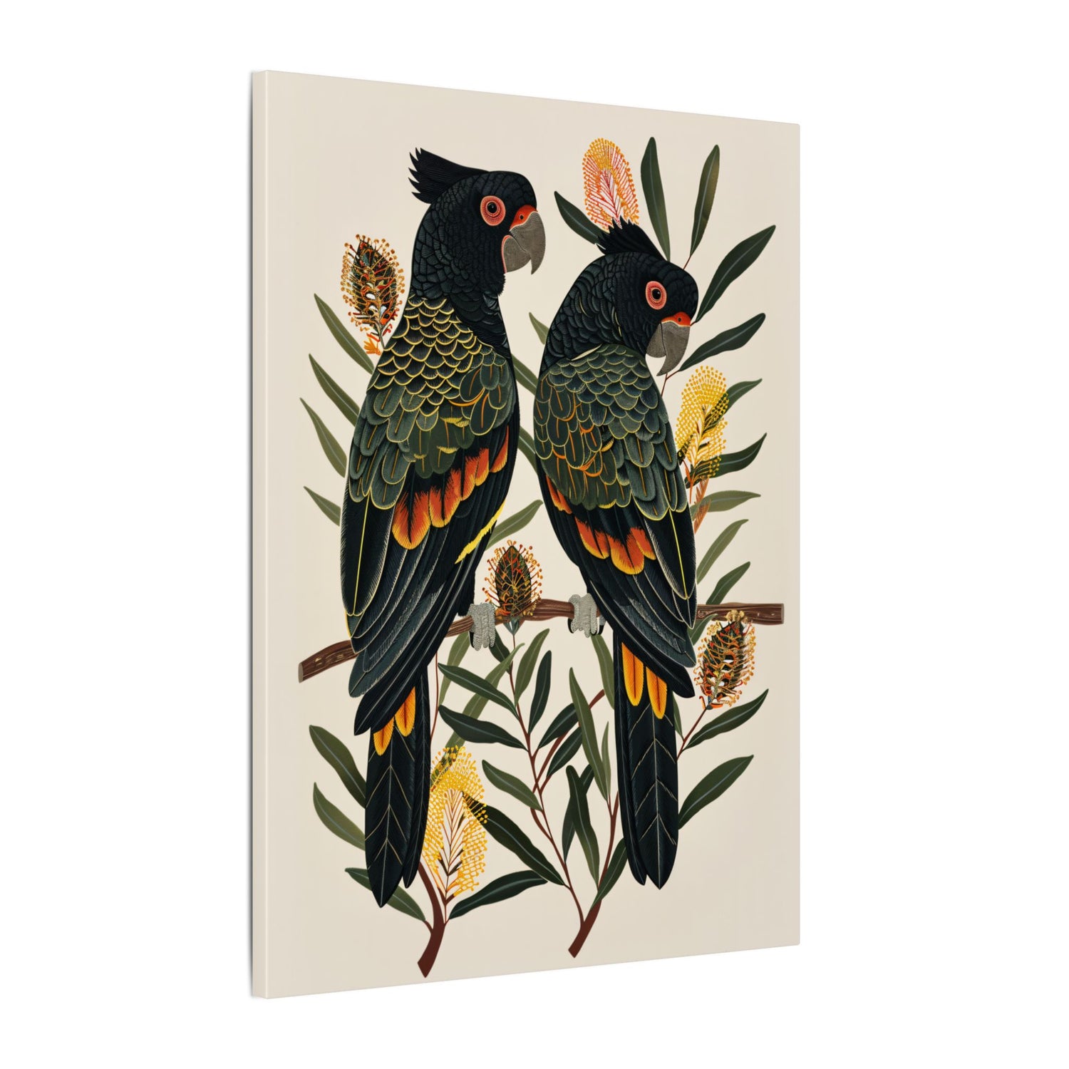 .75" Matte Canvas - Black Cockatoos Among Banksia