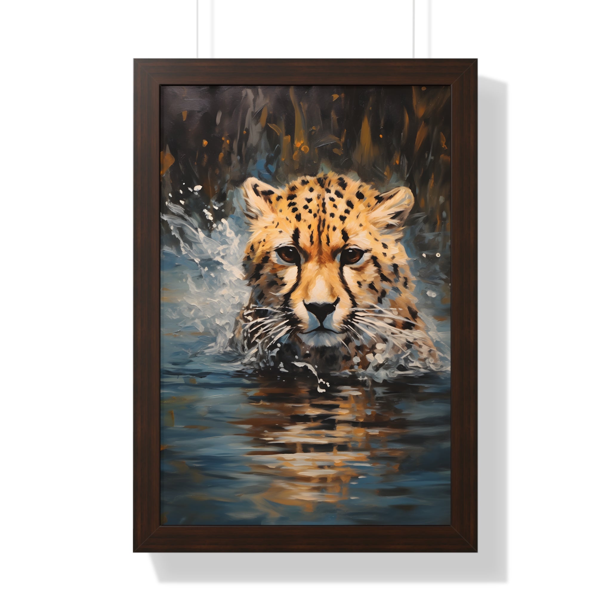 Framed Paper Print - Aqua Sprinting Cheetah