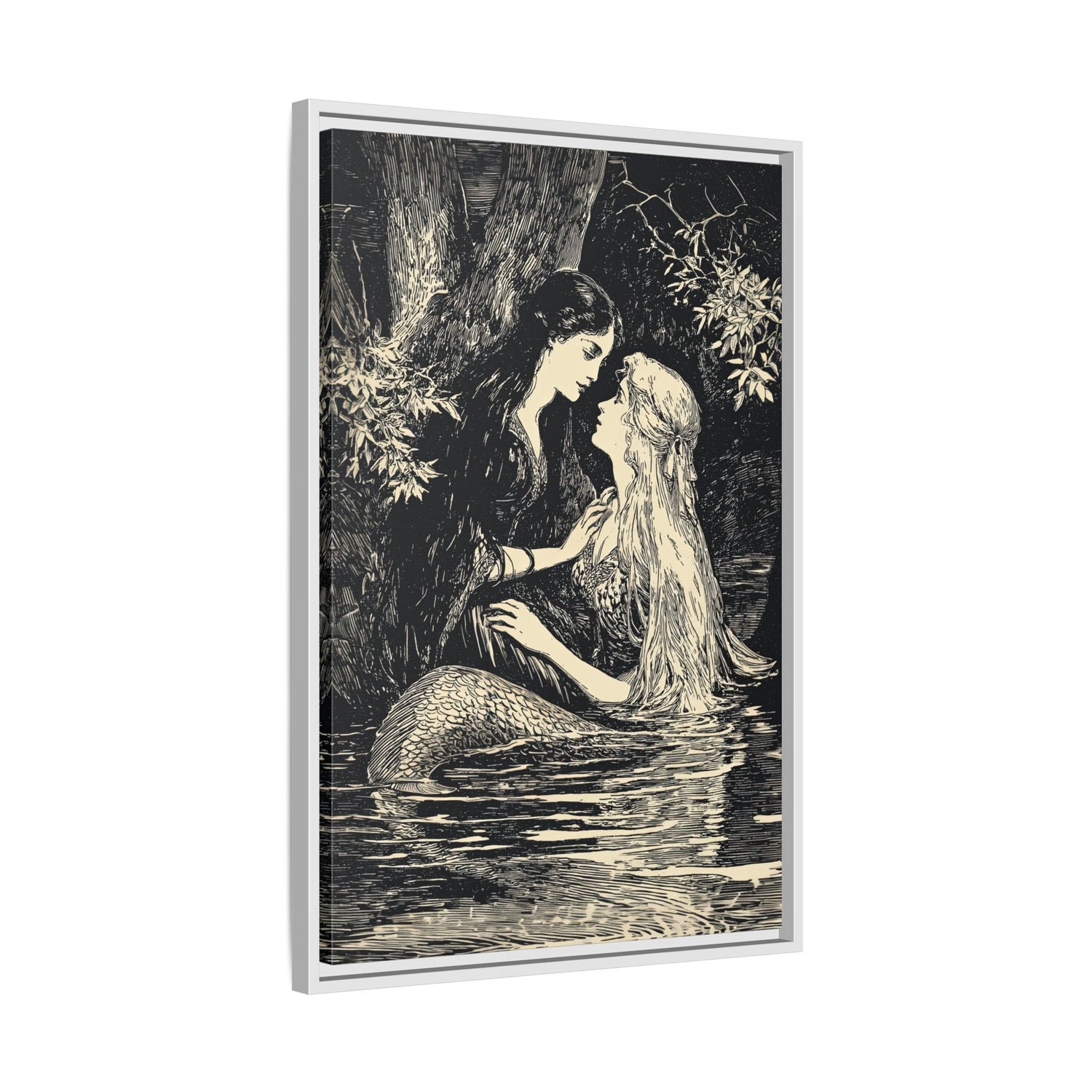 Framed Canvas - Mermaid Fairy Midnight Kiss