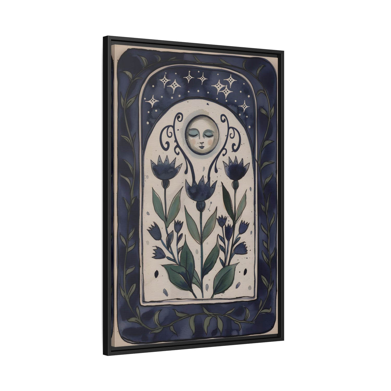 Framed Canvas - Moonlit Folk Bloom Dream
