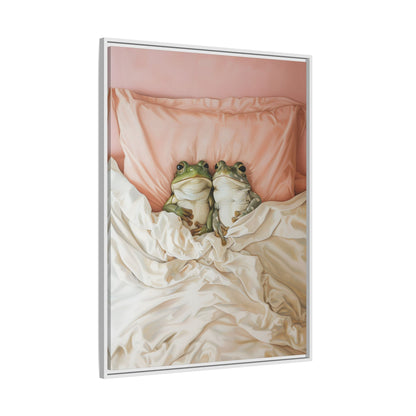 Framed Canvas - Cozy Frogs Romantic Bliss