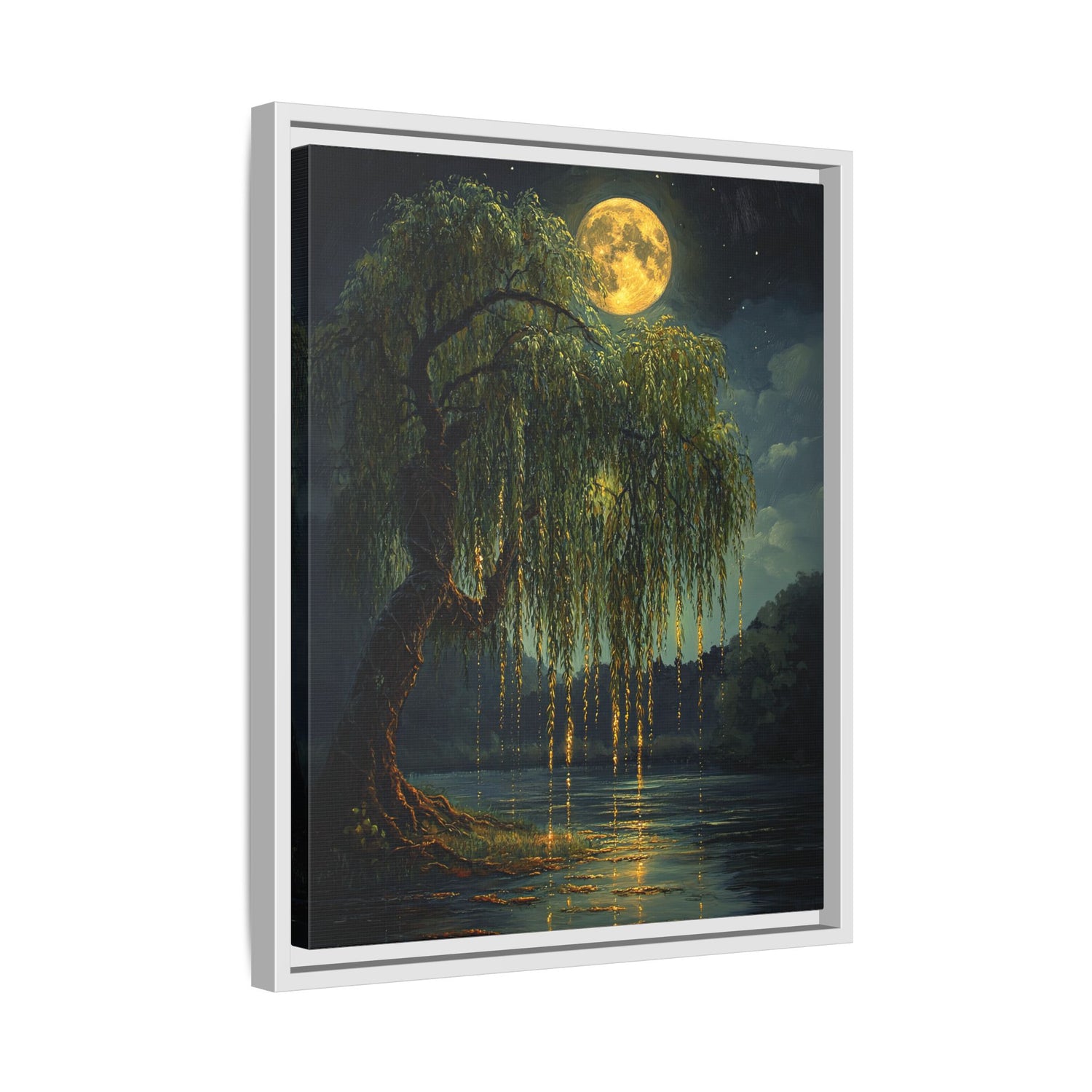 Framed Canvas - Moonlit Willow Glow