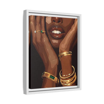 Framed Canvas - Golden Emerald Beauty Portrait