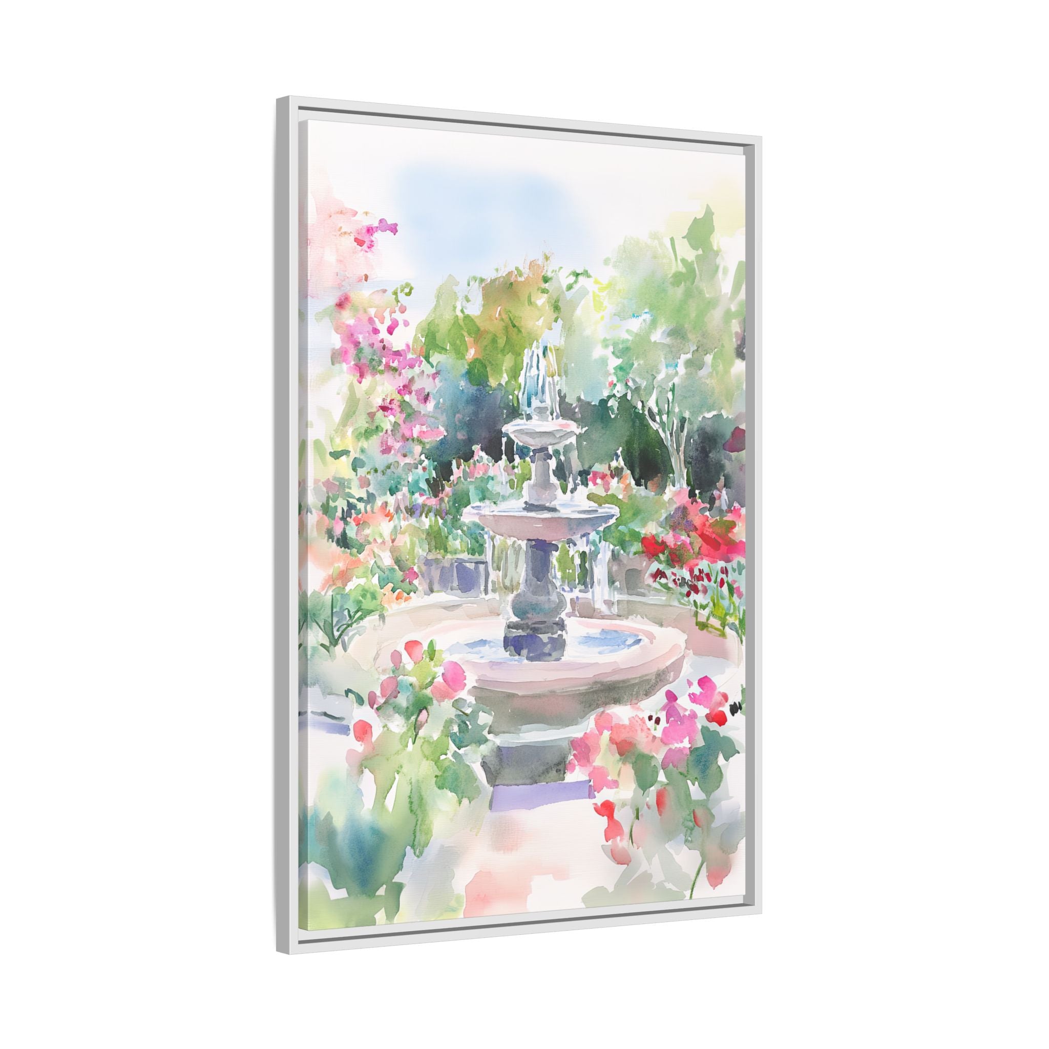 Framed Canvas - Charleston Garden Fountain View