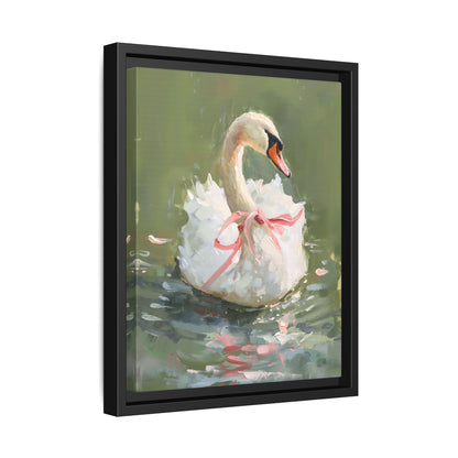 Framed Canvas - Ballet Swan in Pink Bow