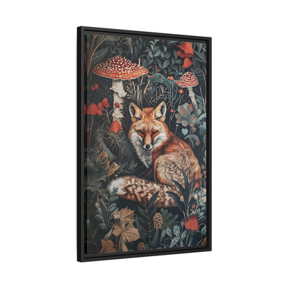Framed Canvas - Forest Fox with Mushrooms
