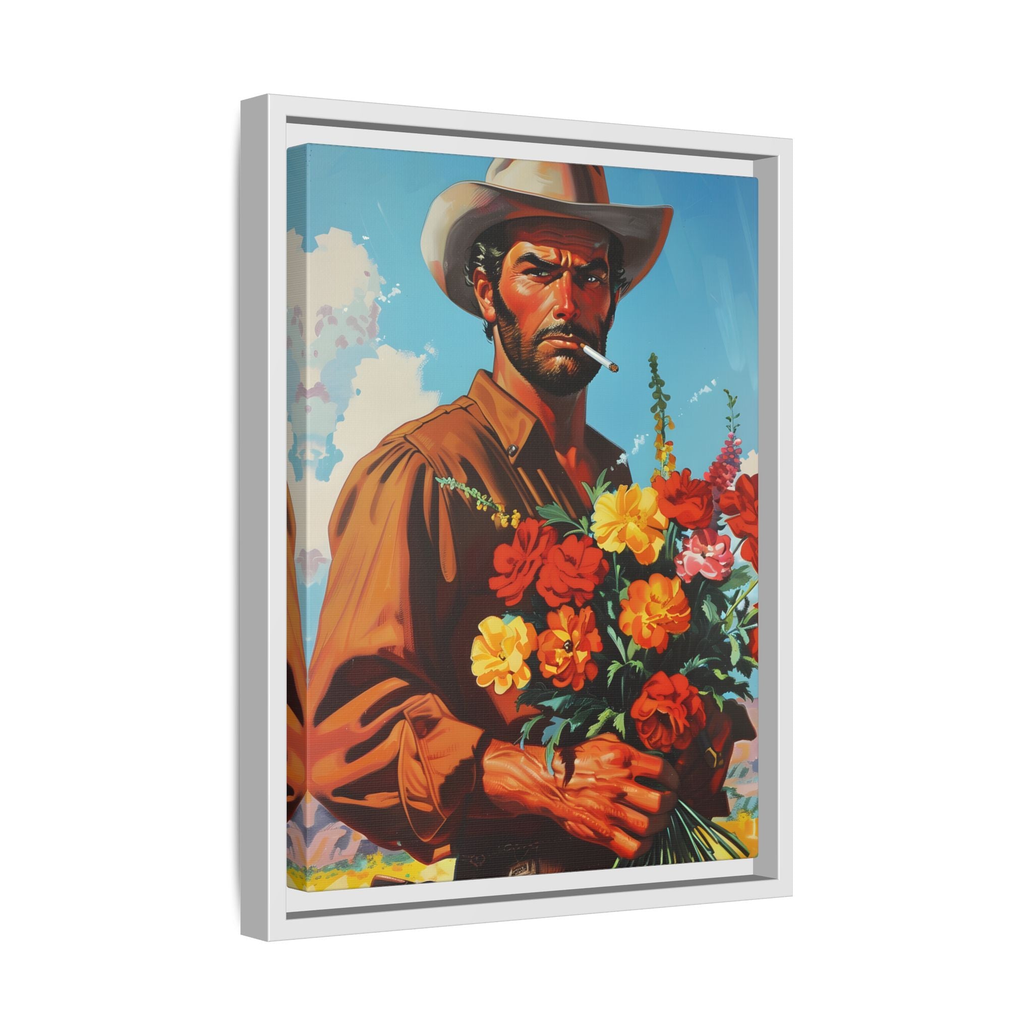 Framed Canvas - Rugged Blooms Cowboy