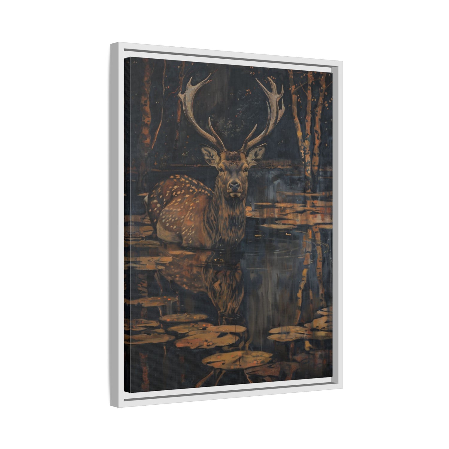 Framed Canvas - Twilight Stag Reflection