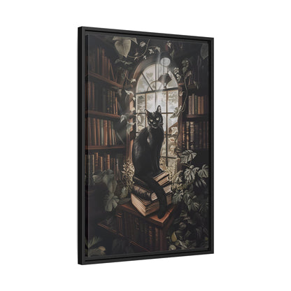 Framed Canvas - Book Hoarder Feline Gaze