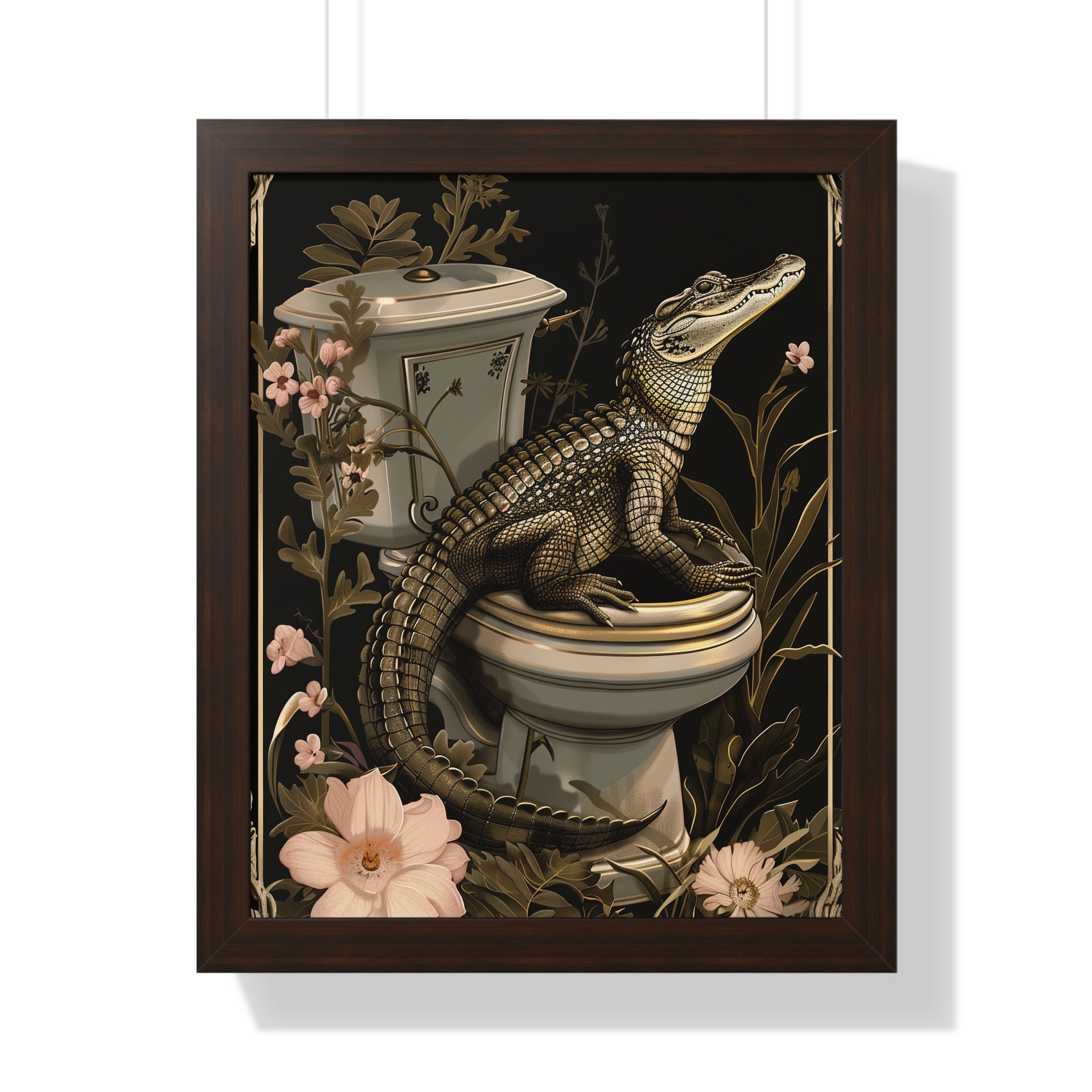 Framed Paper Print - Toilet Gator Floral Surprise