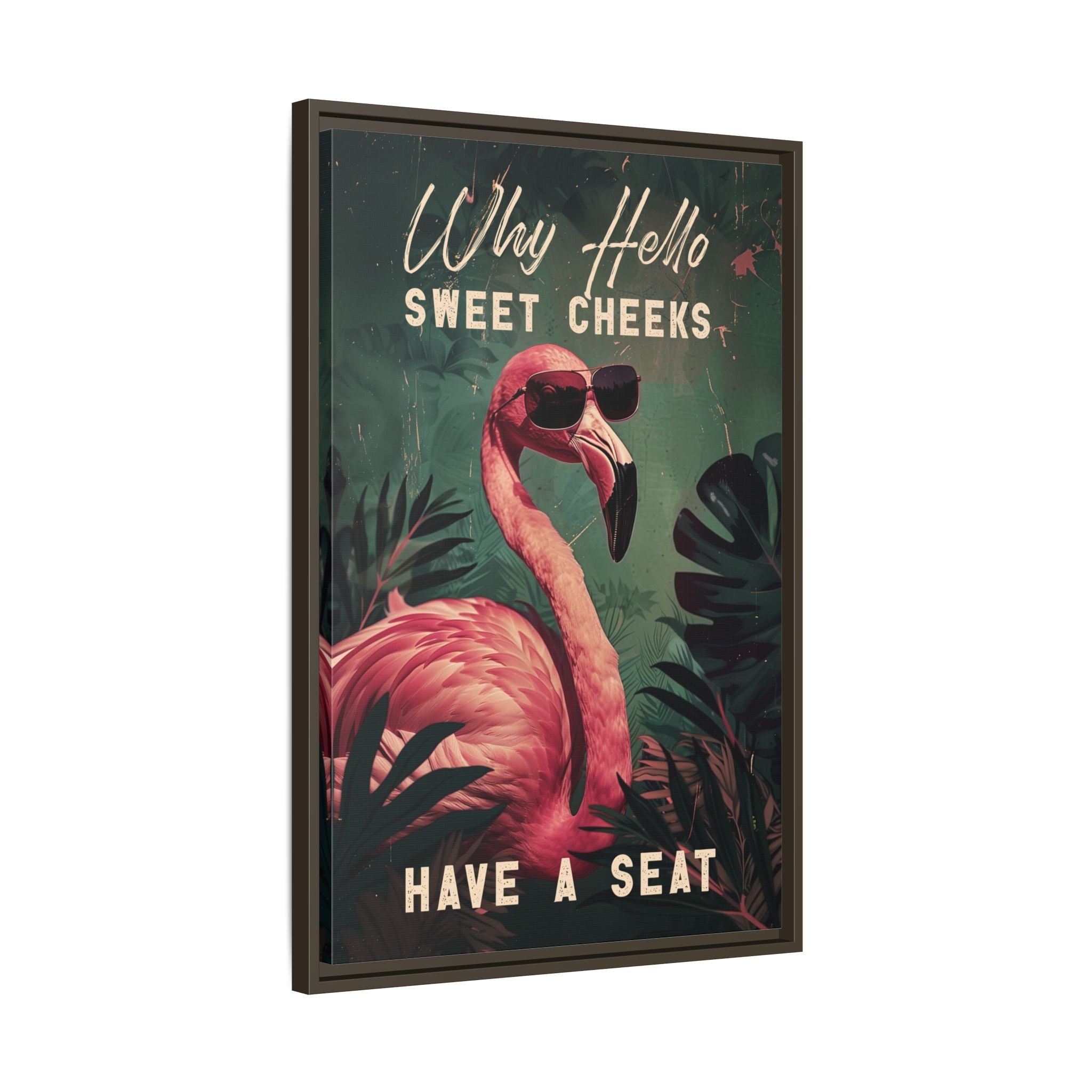Framed Canvas - Sweet Cheeks Flamingo Welcome