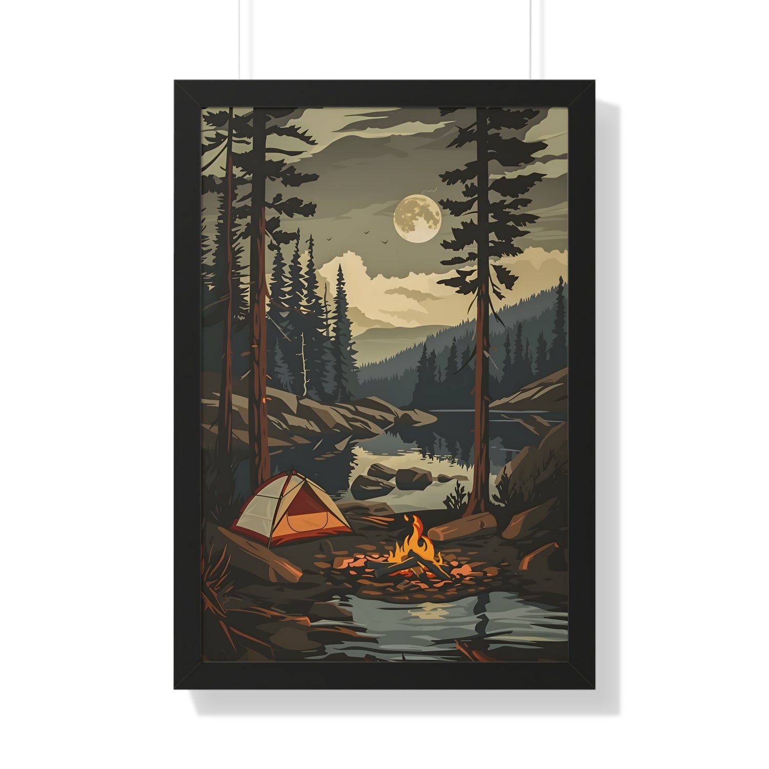 Framed Paper Print - Moonlit Campfire Escape
