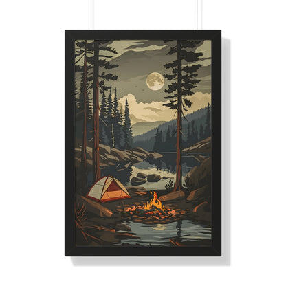 Framed Paper Print - Moonlit Campfire Escape