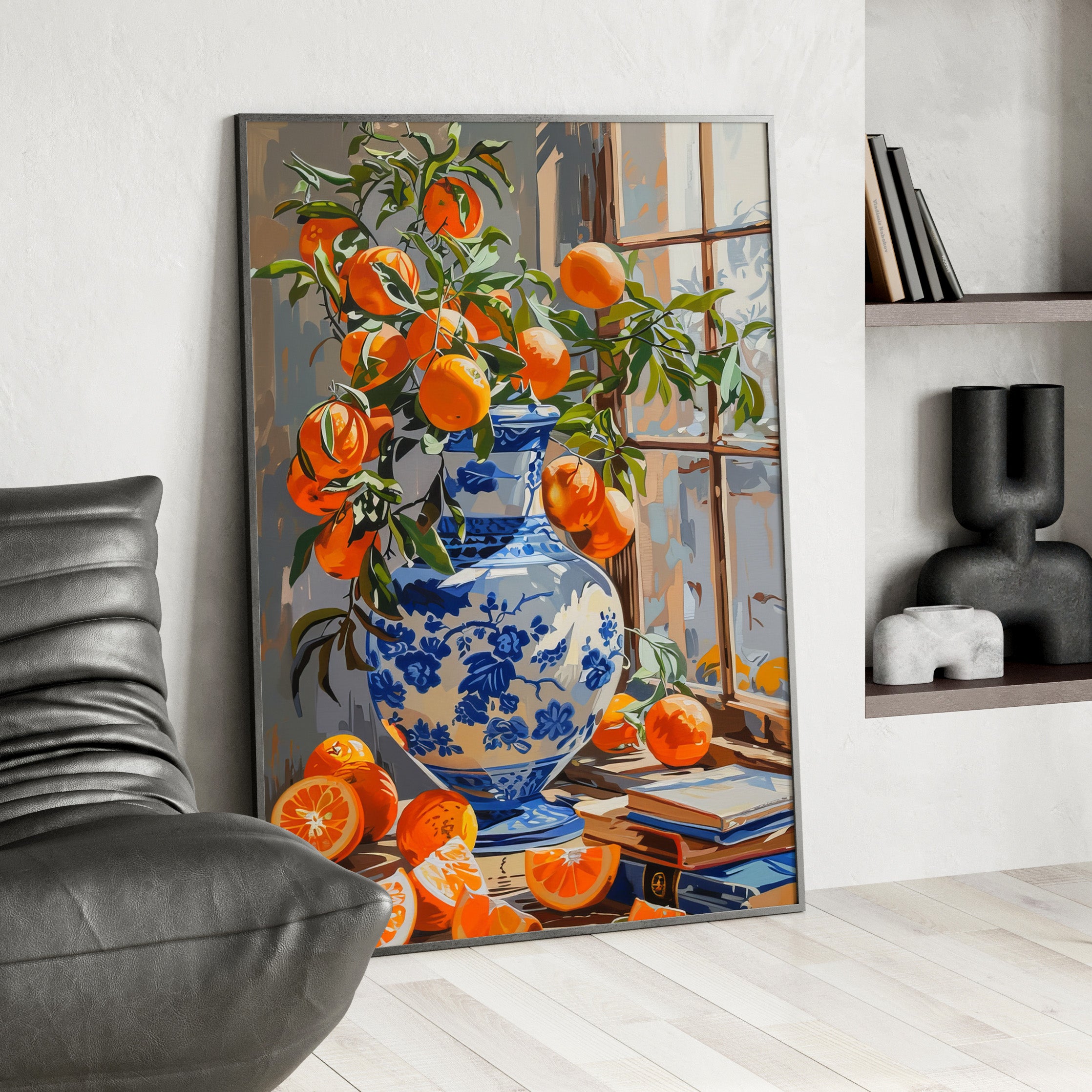 Framed Paper Print - Sunlit Citrus &amp; Porcelain