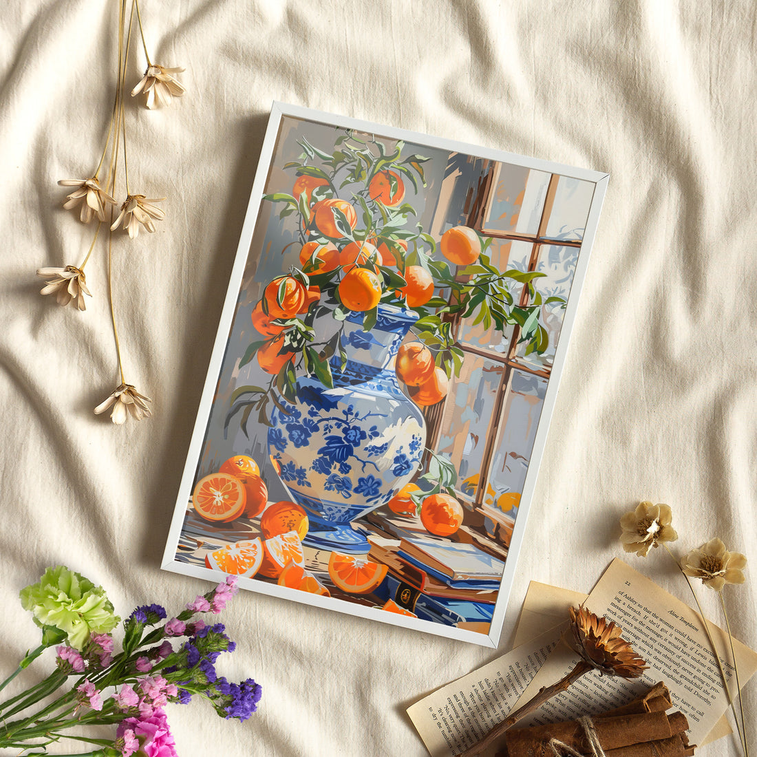 Framed Paper Print - Sunlit Citrus &amp; Porcelain