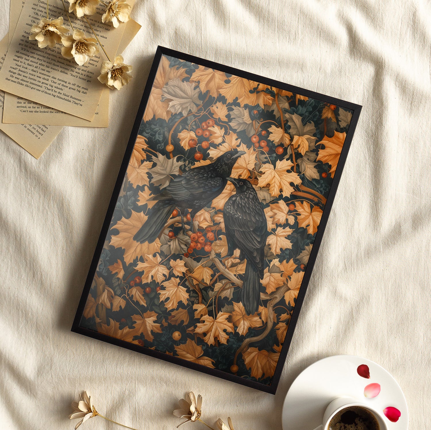 Framed Paper Print - Autumn Rooks in Golden Leaves