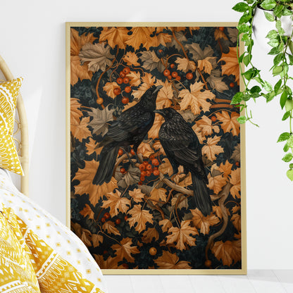 Autumn Rooks in Golden Leaves