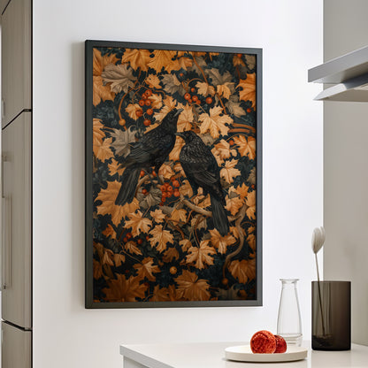 Framed Paper Print - Autumn Rooks in Golden Leaves